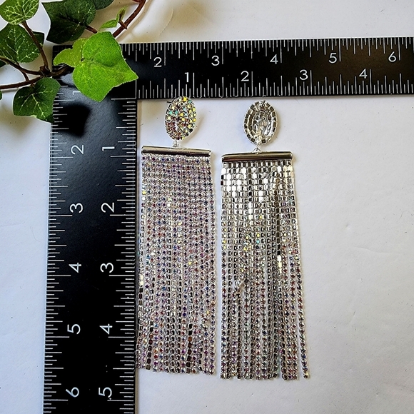 Elegant Iridescent Crystal Full Tassel Earri gs - Picture 5 of 5